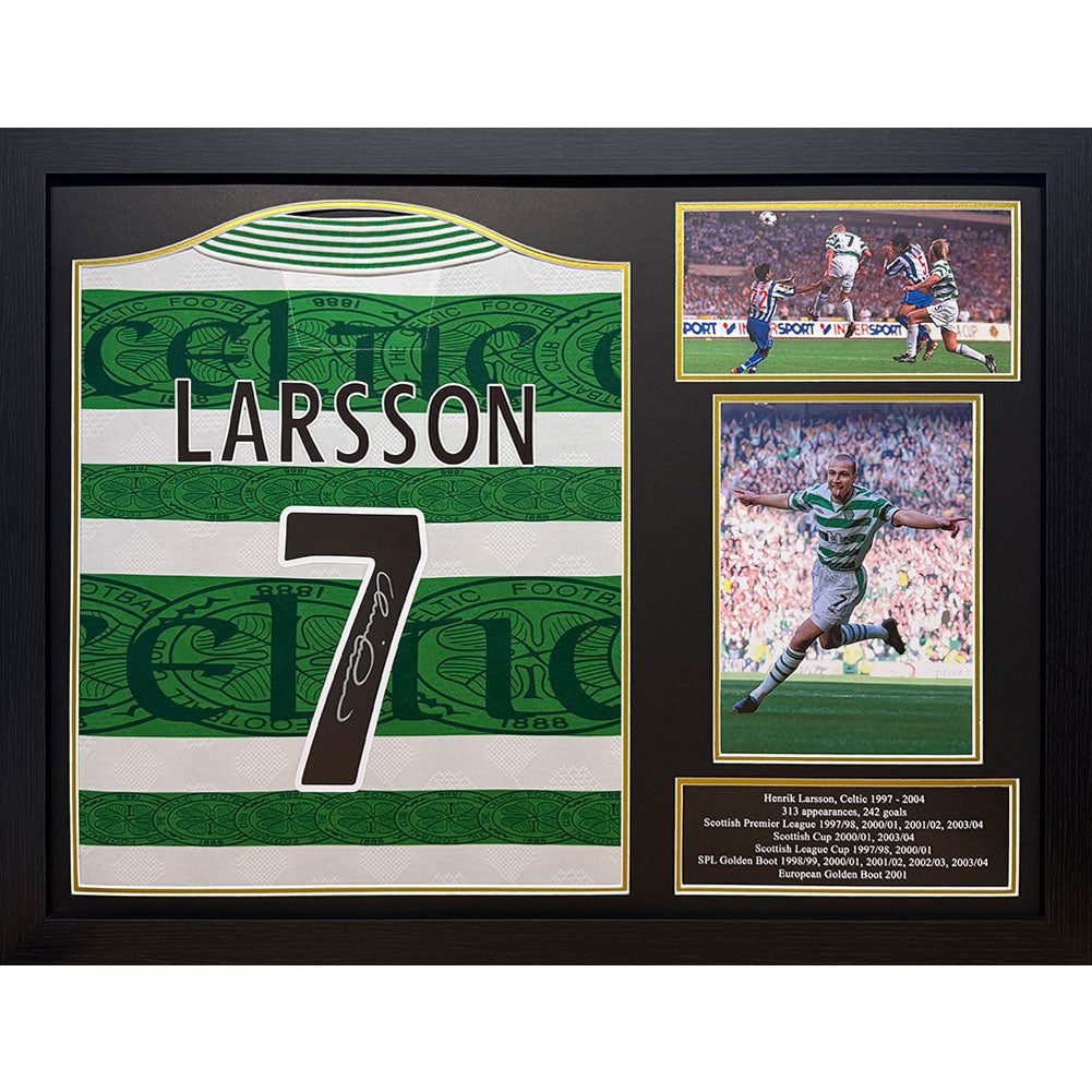 Celtic FC 1996 Larsson Signed Shirt (Framed) - Gift Arch