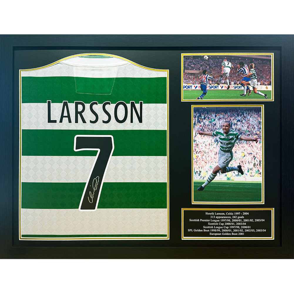 Celtic FC Larsson Centenary Retro Signed Shirt (Framed) - Gift Arch