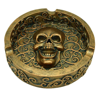 Brushed Metallic Gold Effect Skull Ashtray - Gothic Fantasy Skulls & Skeletons