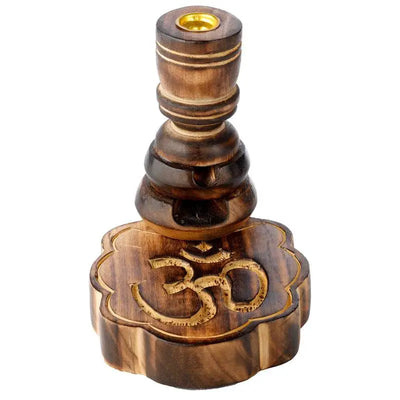 Carved Om Mango Wood Backflow Incense Burner - Incense Burners & Ash Catchers
