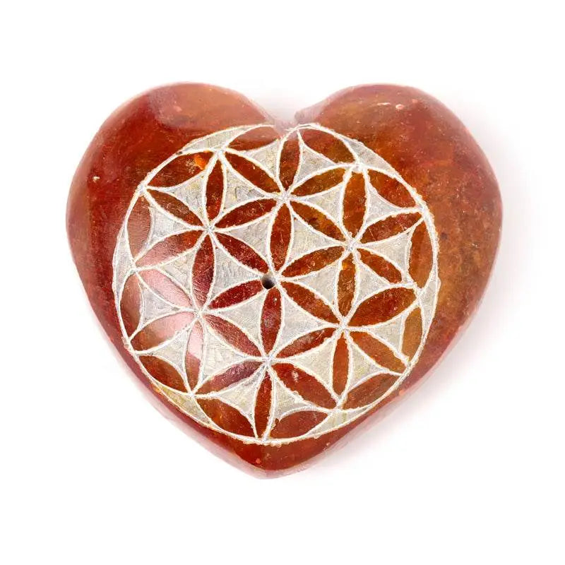 Carved Soapstone Chakra Heart Flower of Life Ashcatcher Incense Stick Burner - Incense Burners & Ash Catchers