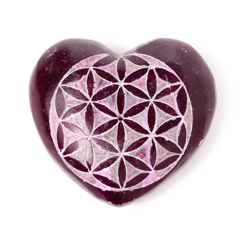 Carved Soapstone Chakra Heart Flower of Life Ashcatcher Incense Stick Burner - Incense Burners & Ash Catchers