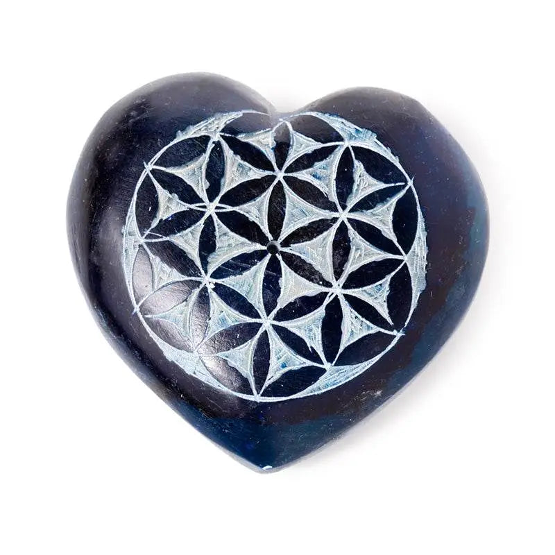 Carved Soapstone Chakra Heart Flower of Life Ashcatcher Incense Stick Burner - Incense Burners & Ash Catchers
