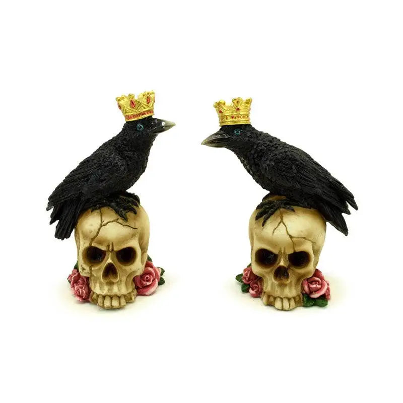 Crow wearing Crown Standing on Skull with Roses - Gothic Fantasy Skulls & Skeletons