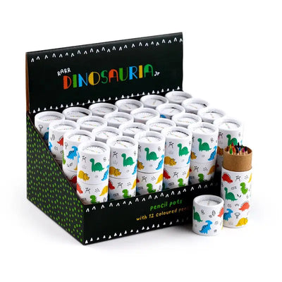 Dinosauria Jr Pencil Pot with 12 Colouring Pencils - Dinosaur Gifts
