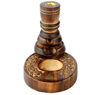 Flower Garden Carved Mango Wood Backflow Incense Burner - Incense Burners & Ash Catchers
