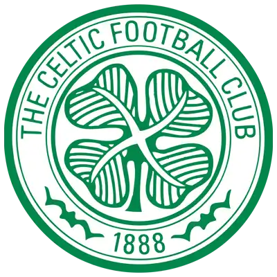 Green shamrock logo on white background, celtic football club emblem.