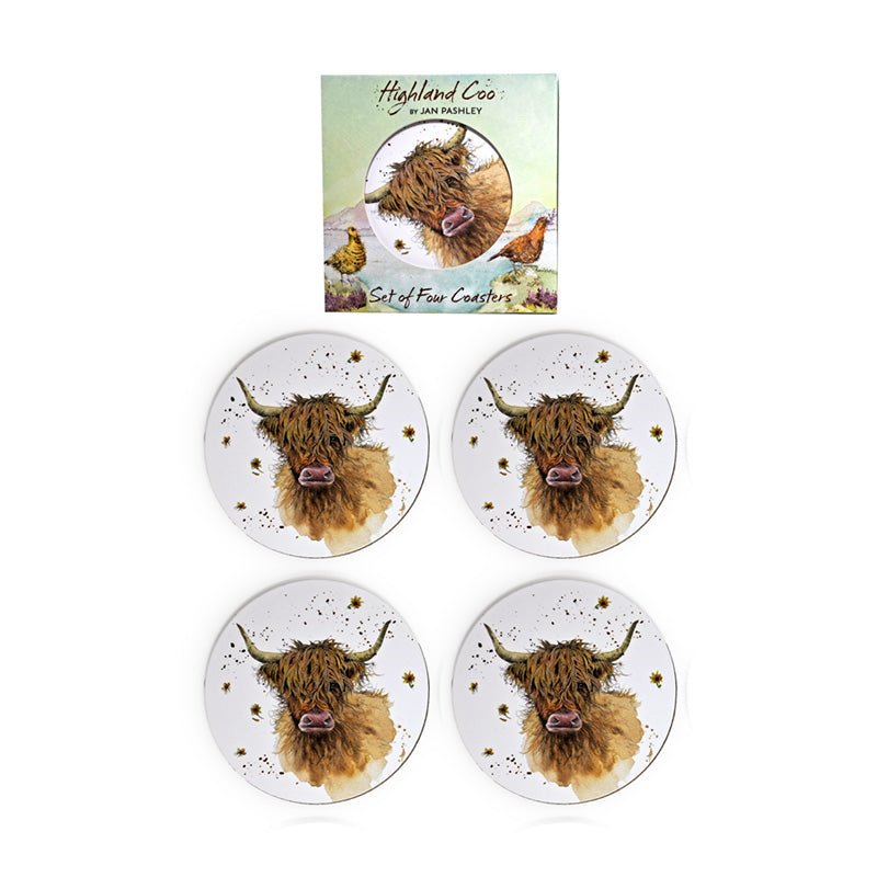 Jan Pashley Highland Coo Set of 4 Cork Coasters - Gift Arch