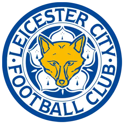 Leicester city football club logo with fox head in yellow and blue.