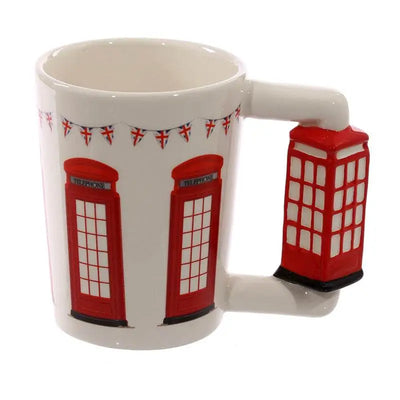 London Icons Red Telephone Box Ceramic Shaped Handle Mug with Decal - Mugs & Coffee Cups