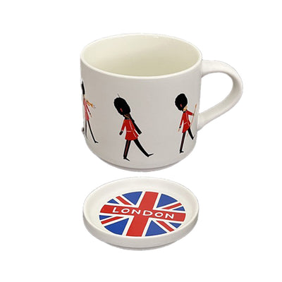 London Souvenir London Guardsman Porcelain Mug & Coaster Lid Set - Gift Arch