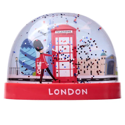 London Souvenir Red Telephone Box & Guardsman Large Glitter Snow Storm - Snow Globes