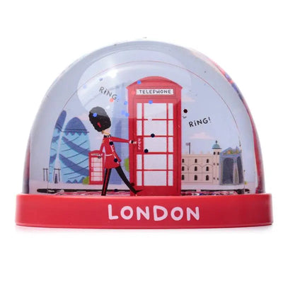 London Souvenir Red Telephone Box & Guardsman Medium Glitter Snow Storm - Snow Globes
