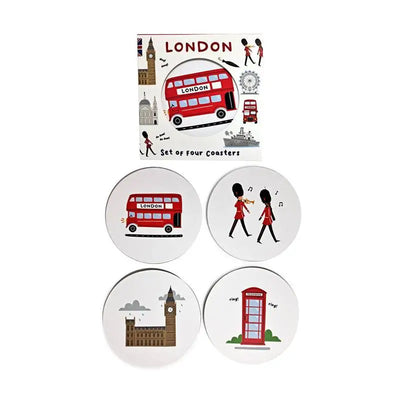 London Souvenir Set of 4 Cork Coasters - British & London Souvenir Gifts
