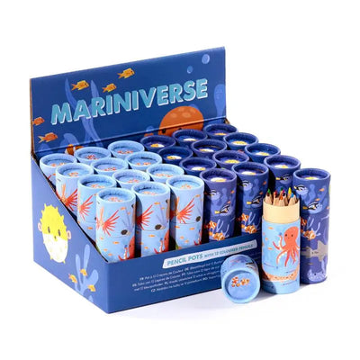 Mariniverse Pencil Pot with 12 Colouring Pencils - Sealife & Aquarium