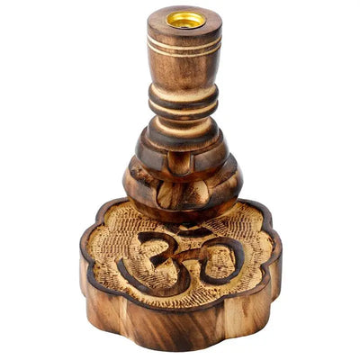 Om Carved Mango Wood Backflow Incense Burner - Incense Burners & Ash Catchers