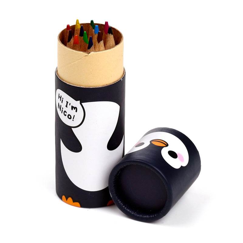 Adoramals Penguin Pencil Pot with 12 Colouring Pencils - Gift Arch