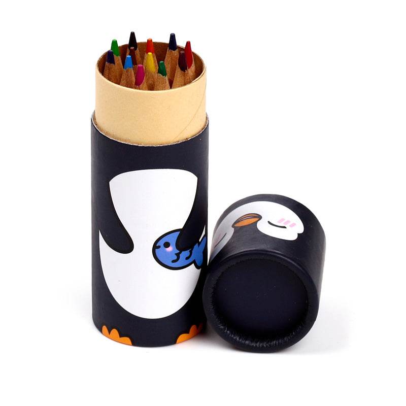 Adoramals Penguin Pencil Pot with 12 Colouring Pencils - Gift Arch