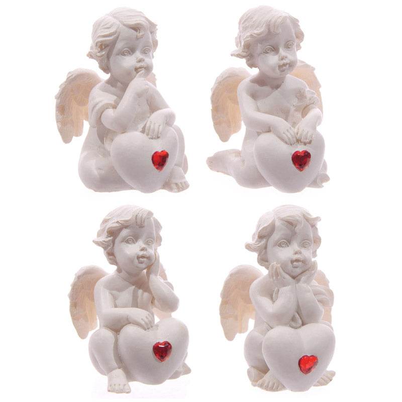 White Cherub Sitting with Red Heart Gem - Gift Arch