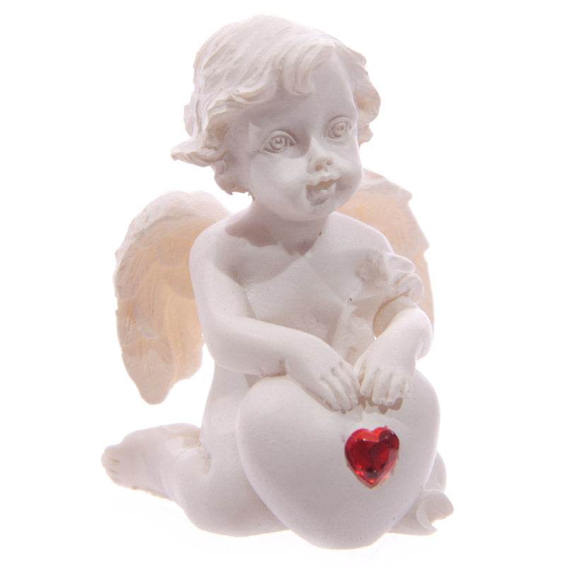 White Cherub Sitting with Red Heart Gem - Gift Arch