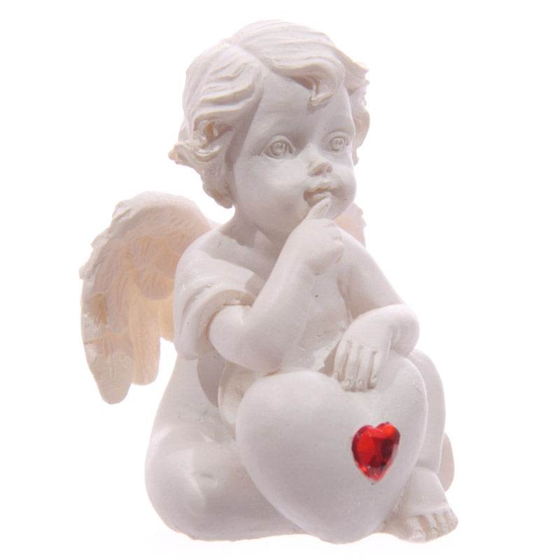 White Cherub Sitting with Red Heart Gem - Gift Arch