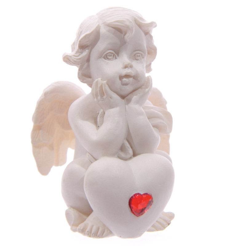 White Cherub Sitting with Red Heart Gem - Gift Arch