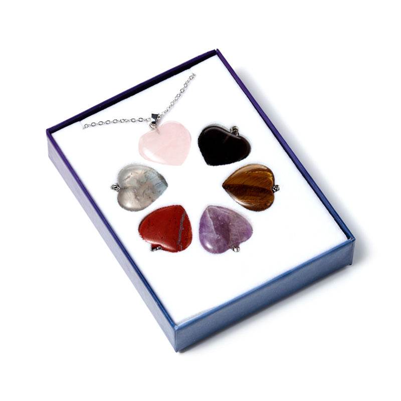 Gemstone Heart Shaped Pendant with 6 Interchangeable Stones - Gift Arch