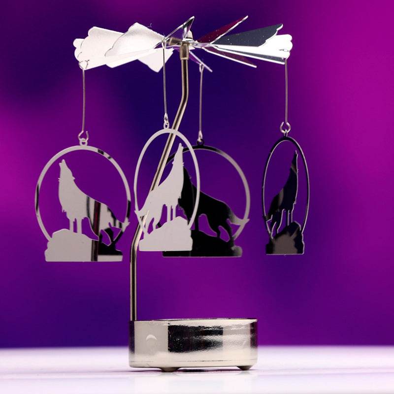 Howling Wolf Rotating Carousel Spinning Tea Light Candle Holder - Gift Arch