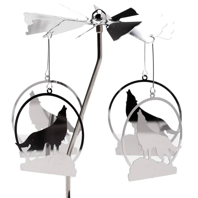 Howling Wolf Rotating Carousel Spinning Tea Light Candle Holder - Gift Arch