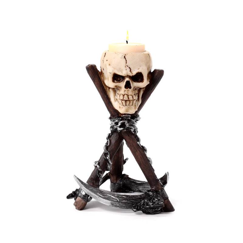 Skull Head with Scythe Tripod Tea Light Candle Holder - Gift Arch