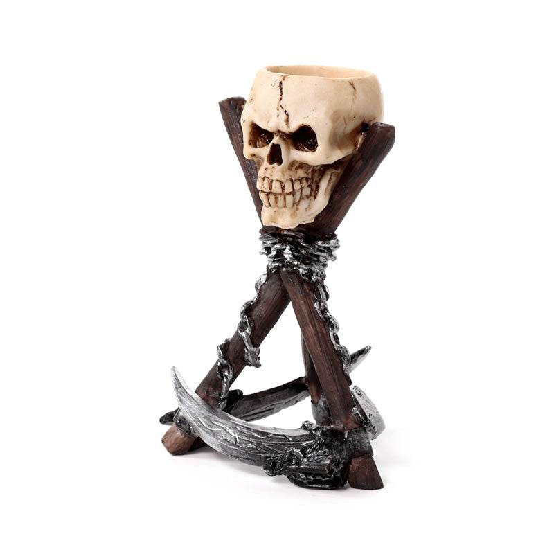 Skull Head with Scythe Tripod Tea Light Candle Holder - Gift Arch
