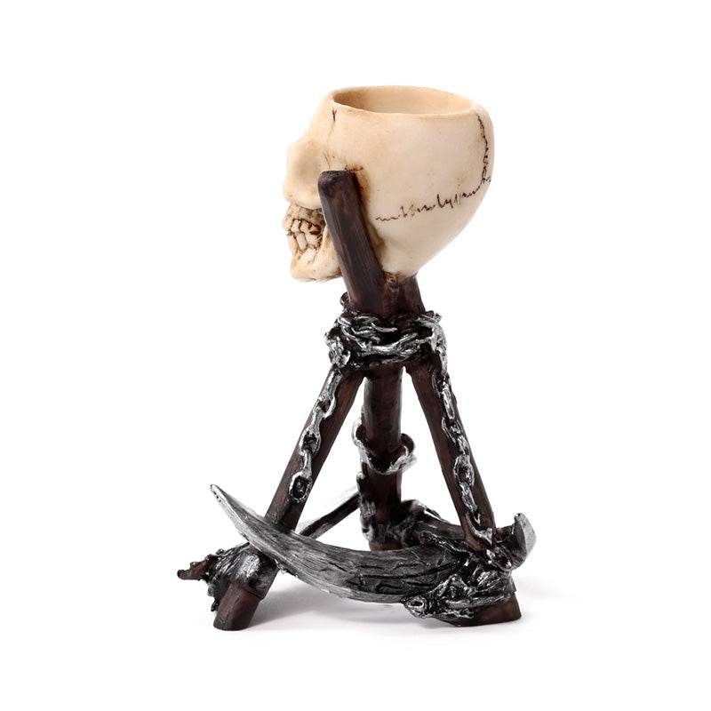 Skull Head with Scythe Tripod Tea Light Candle Holder - Gift Arch