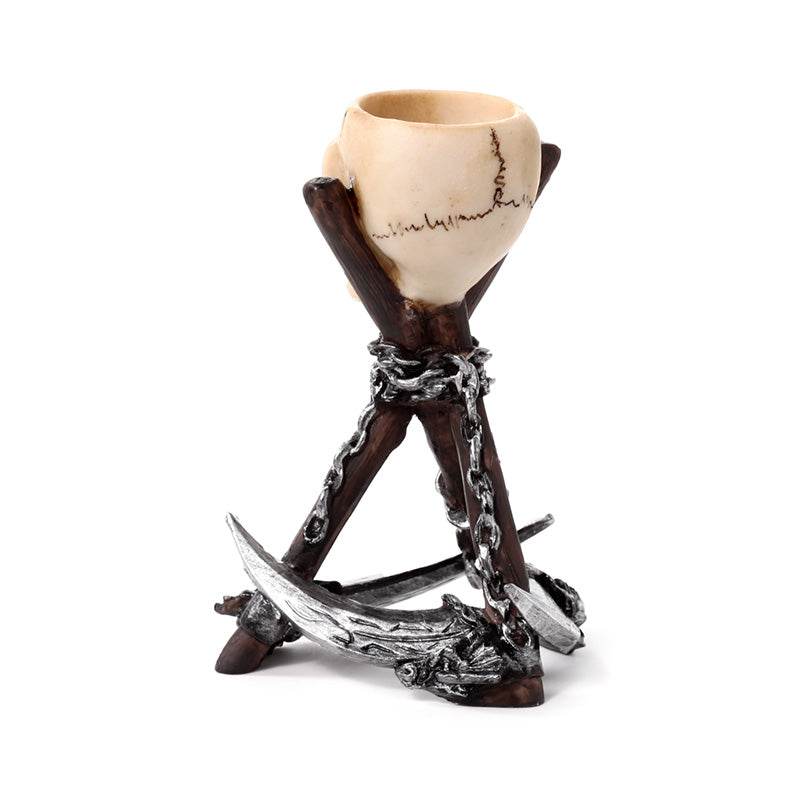 Skull Head with Scythe Tripod Tea Light Candle Holder - Gift Arch