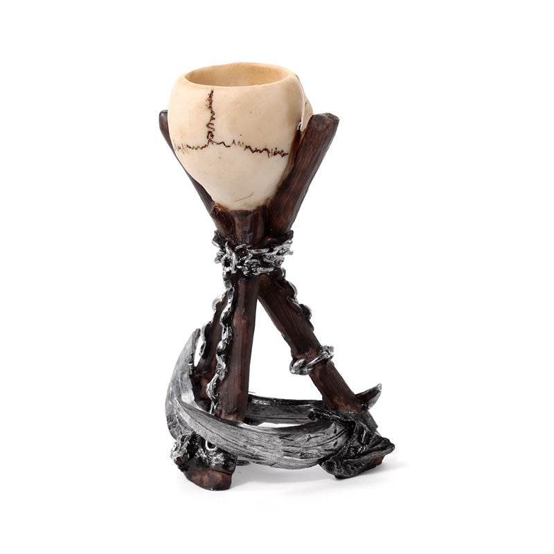 Skull Head with Scythe Tripod Tea Light Candle Holder - Gift Arch