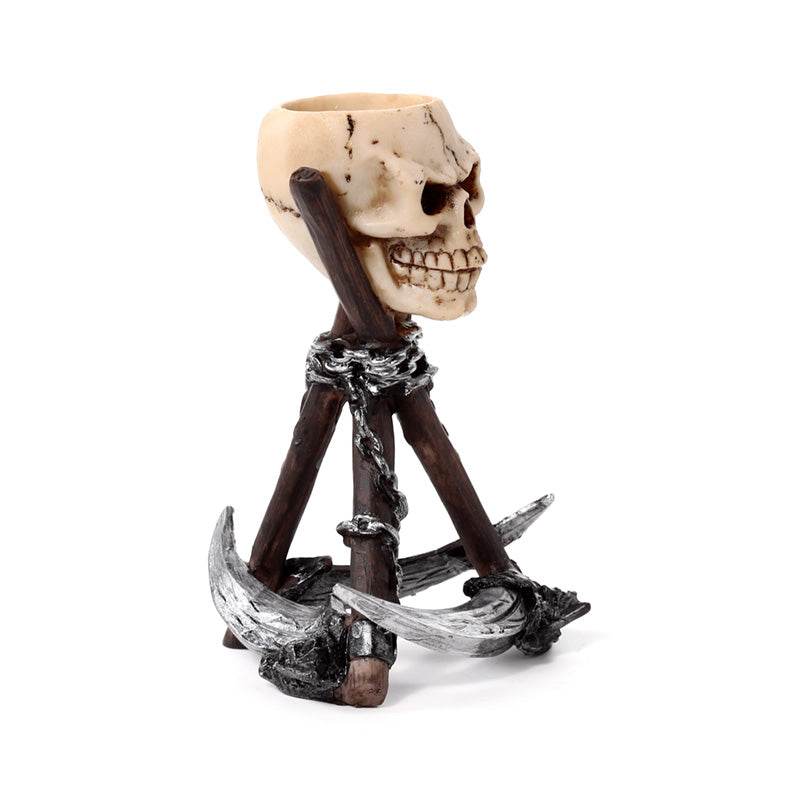Skull Head with Scythe Tripod Tea Light Candle Holder - Gift Arch