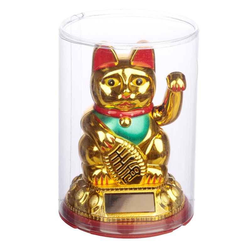 Maneki Neko Golden Lucky Waving Cat Solar Pal - Gift Arch