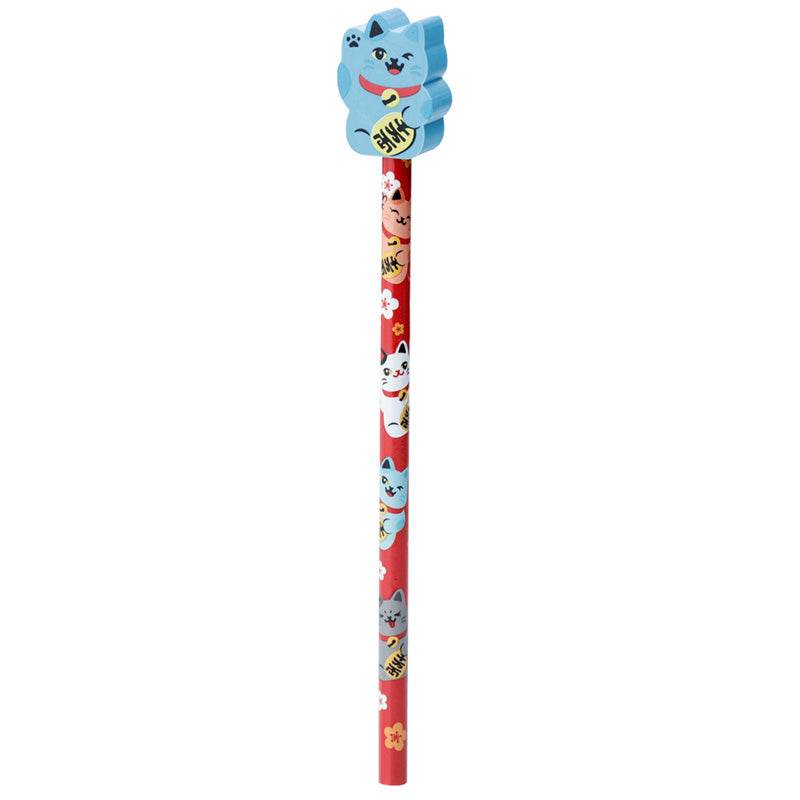 Maneki Neko Lucky Cat Pencil & Eraser Topper - Gift Arch