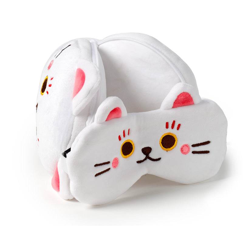 Relaxeazzz Maneki Neko Lucky Cat Plush Travel Pillow & Eye Mask - Gift Arch