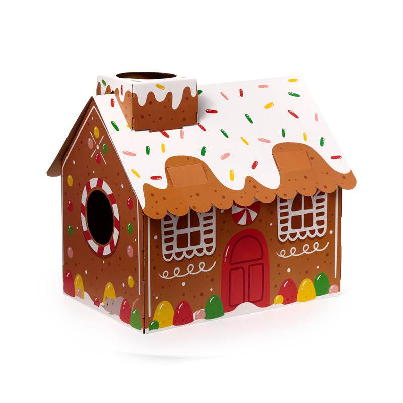 Christmas Gingerbread Lane Cat Playhouse 100% Cardboard Cat Den - Gift Arch