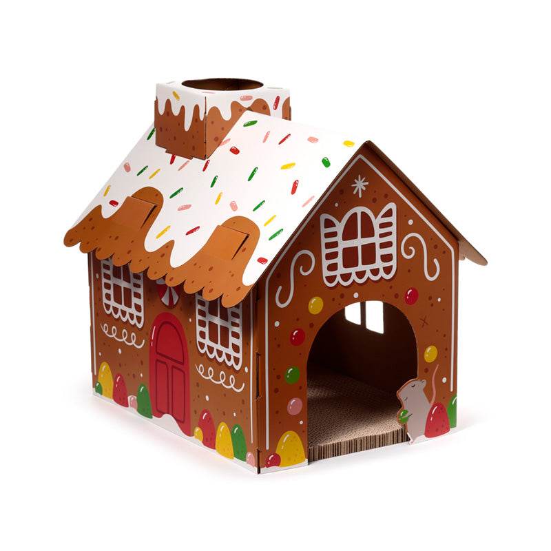 Christmas Gingerbread Lane Cat Playhouse 100% Cardboard Cat Den - Gift Arch