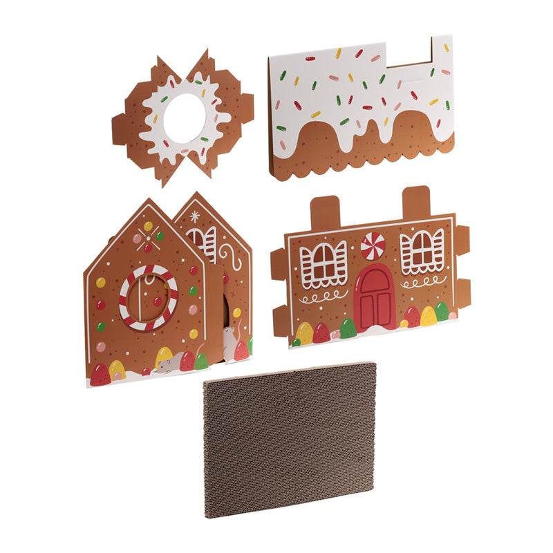 Christmas Gingerbread Lane Cat Playhouse 100% Cardboard Cat Den - Gift Arch