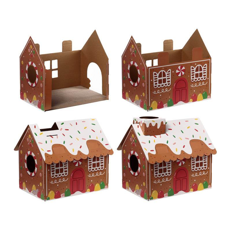 Christmas Gingerbread Lane Cat Playhouse 100% Cardboard Cat Den - Gift Arch