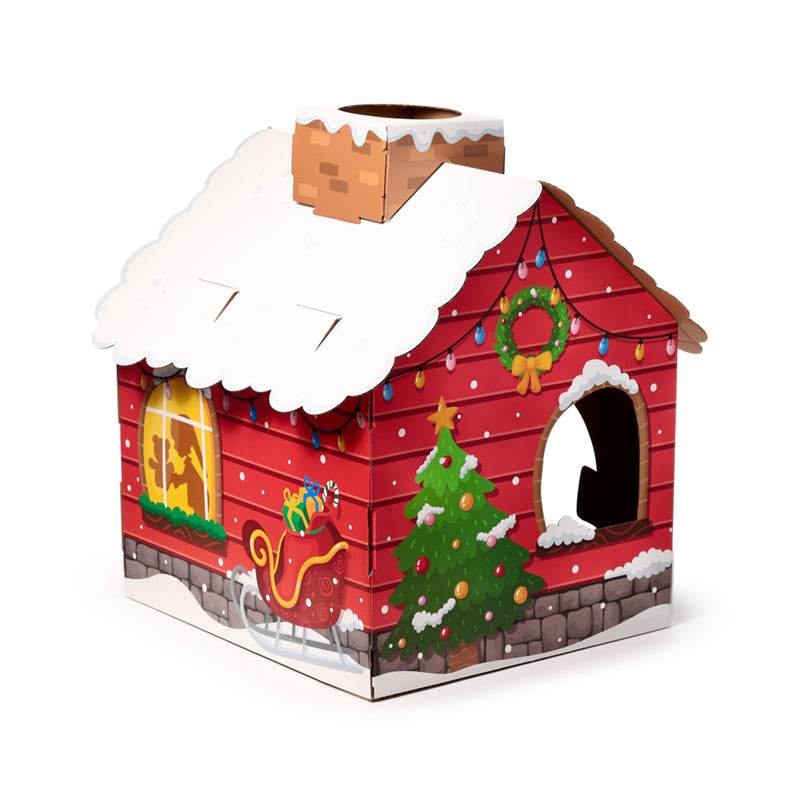 Christmas Santa's Grotto Cat Playhouse 100% Cardboard Cat Den - Gift Arch