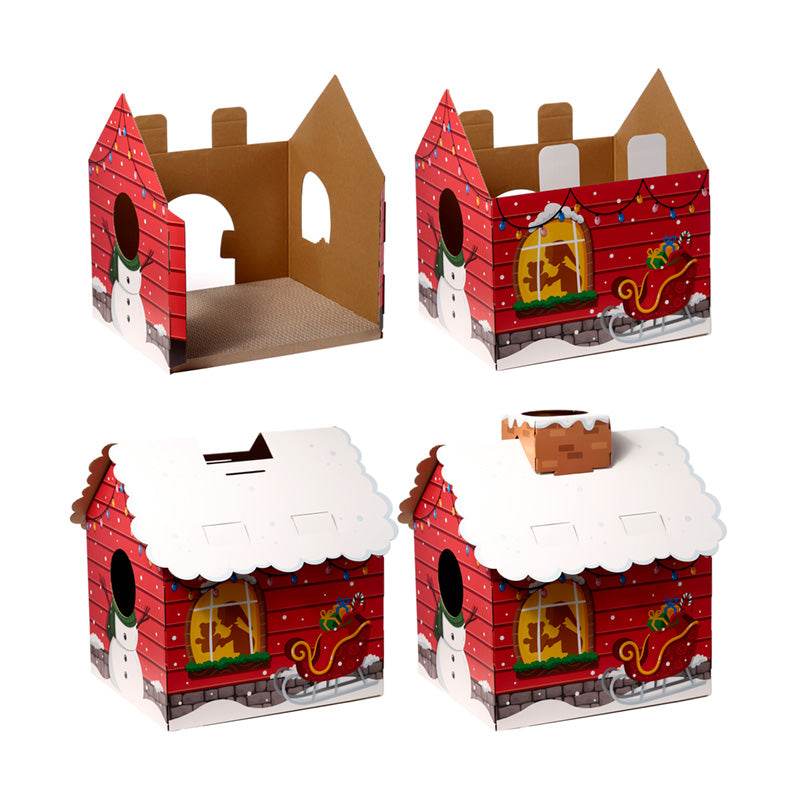 Christmas Santa's Grotto Cat Playhouse 100% Cardboard Cat Den - Gift Arch