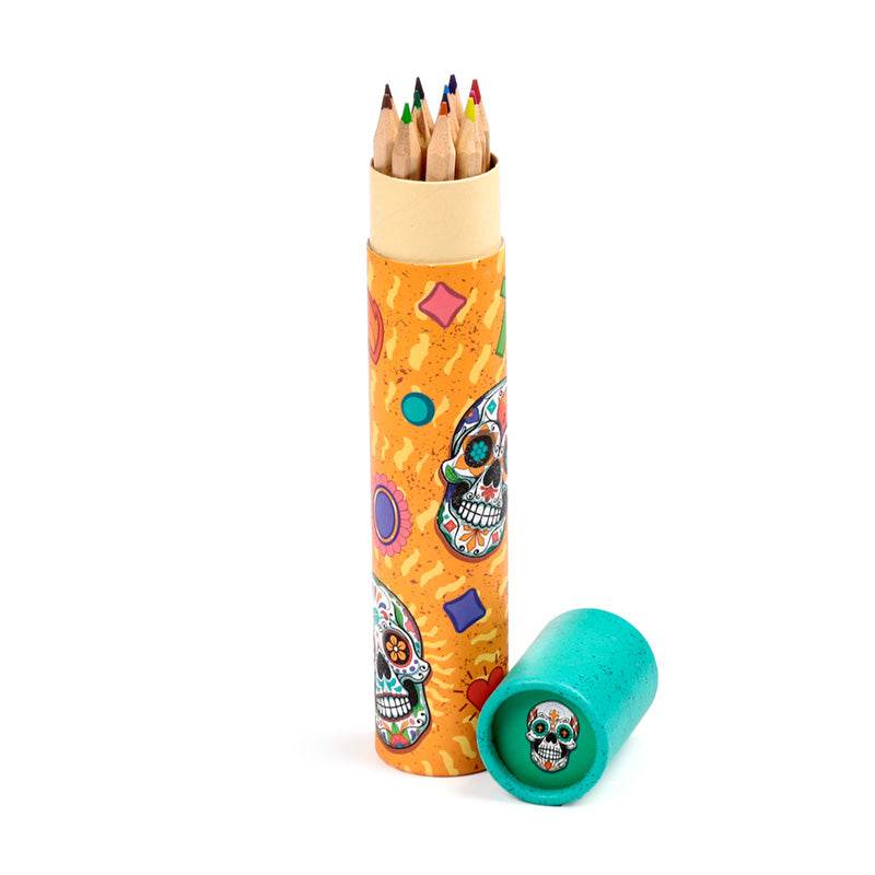 Day of the Dead Large Pencil Pot with 12 Colouring Pencils - Gift Arch