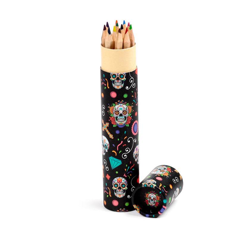 Day of the Dead Large Pencil Pot with 12 Colouring Pencils - Gift Arch