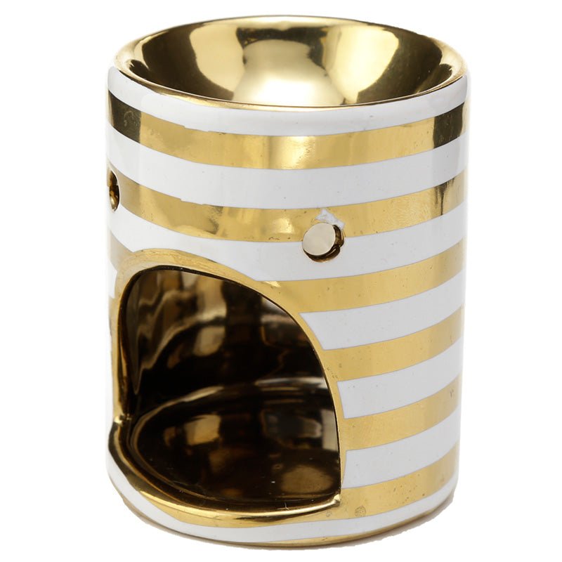 Eden Metallic Gold Stripe Ceramic Mini Oil Burner - Gift Arch