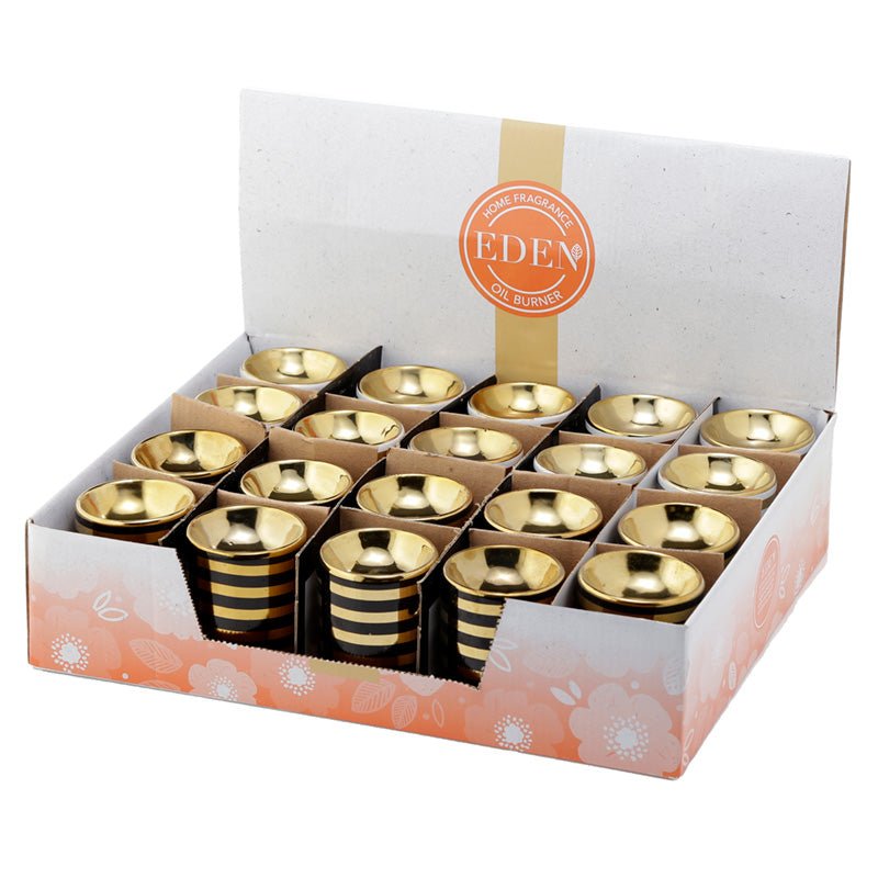 Eden Metallic Gold Stripe Ceramic Mini Oil Burner - Gift Arch