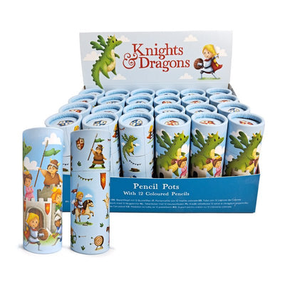 Knights & Dragons Pencil Pot with 12 Colouring Pencils - Gift Arch