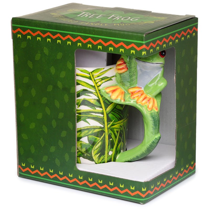 Tree Frog with Foliage Decal Ceramic Shaped Handle Mug - Gift Arch